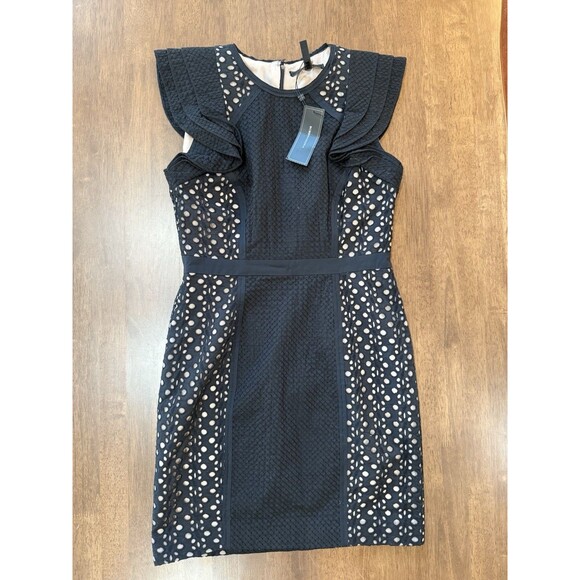 BCBGMAXAZRIA Desirae Black Eyelet Lace Ruffle Sleeve Cocktail Dress Size 2 NWT - Picture 5 of 11